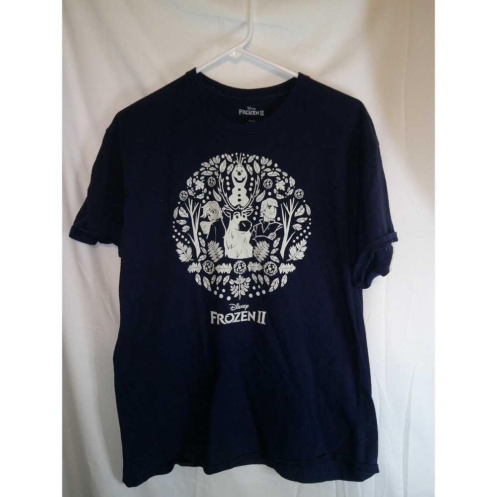 Disney Frozen II Graphic T-Shirt Anna Elsa Olaf Tee Top‎ Navy Blue L